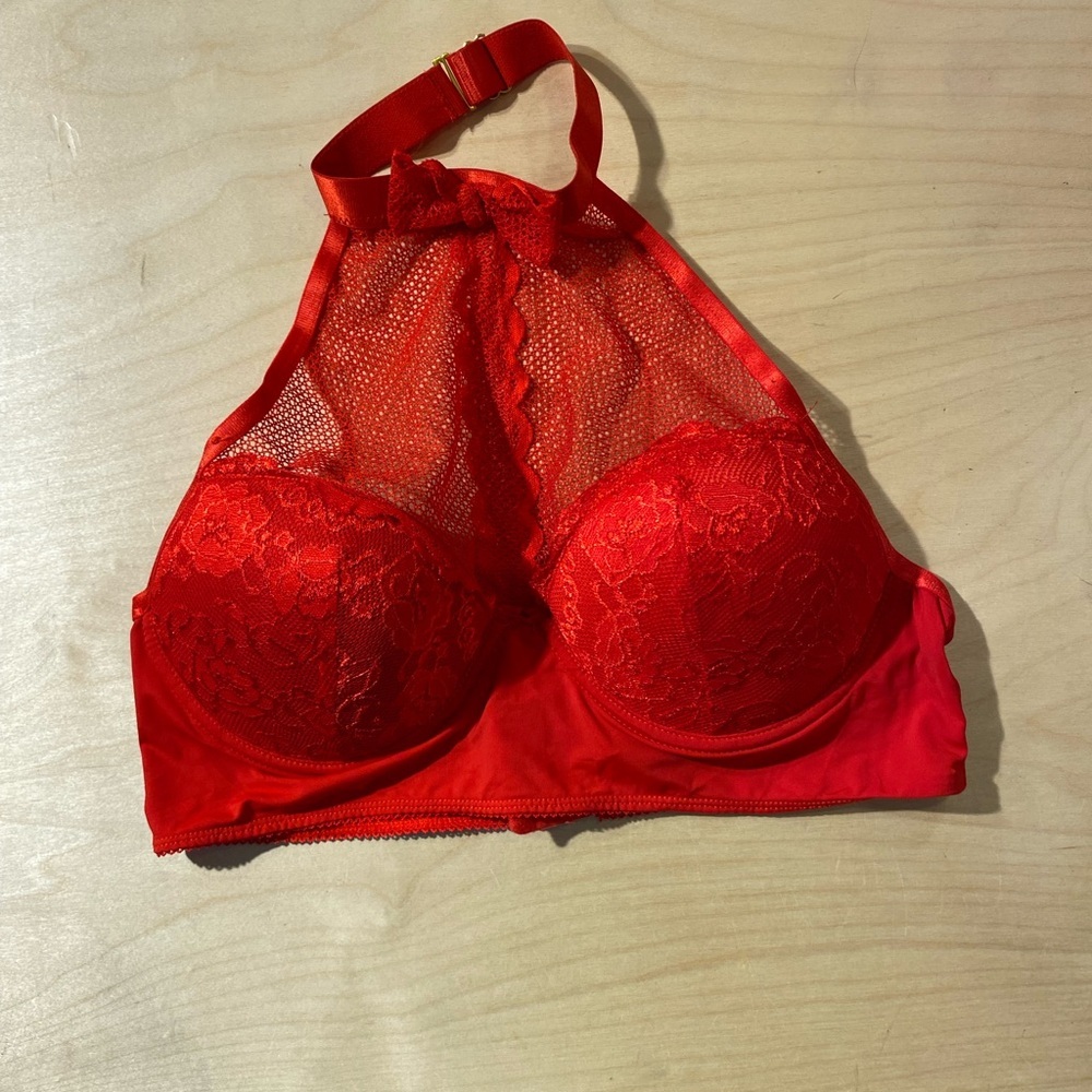 Just Sexy Lingerie Red Lace Halter Bralette XL (LW)
